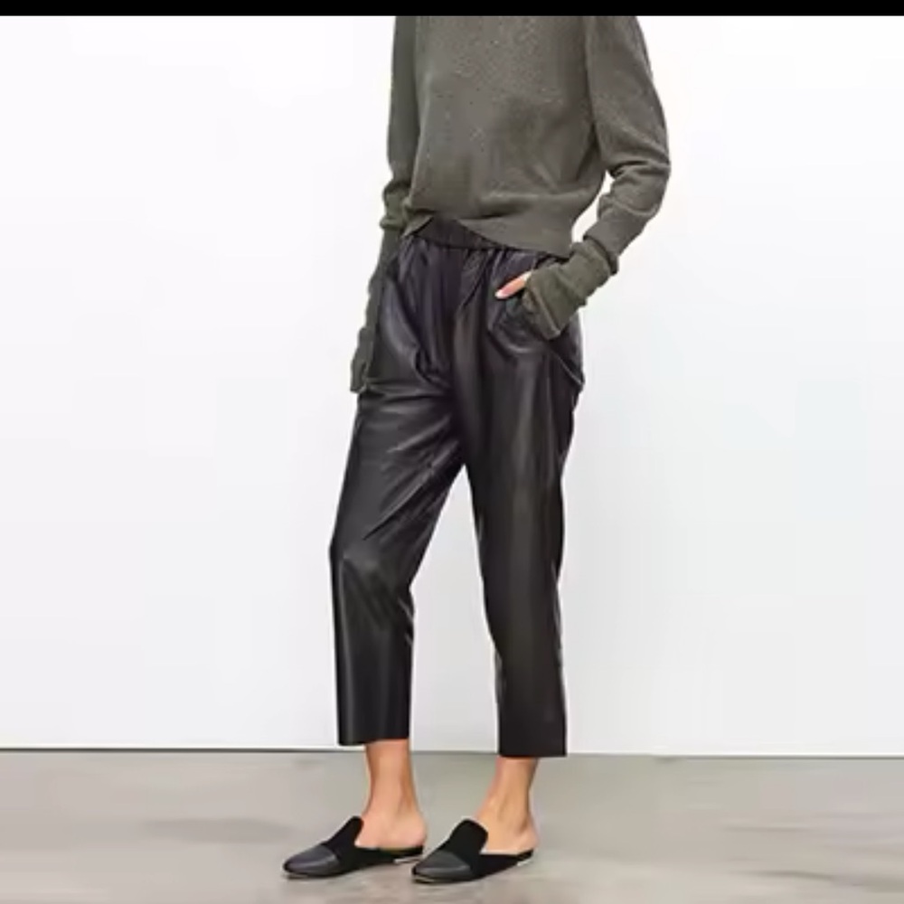Lamb skin Leather High Waisted Black Pants Women’s size XS/S Relaxed Fit